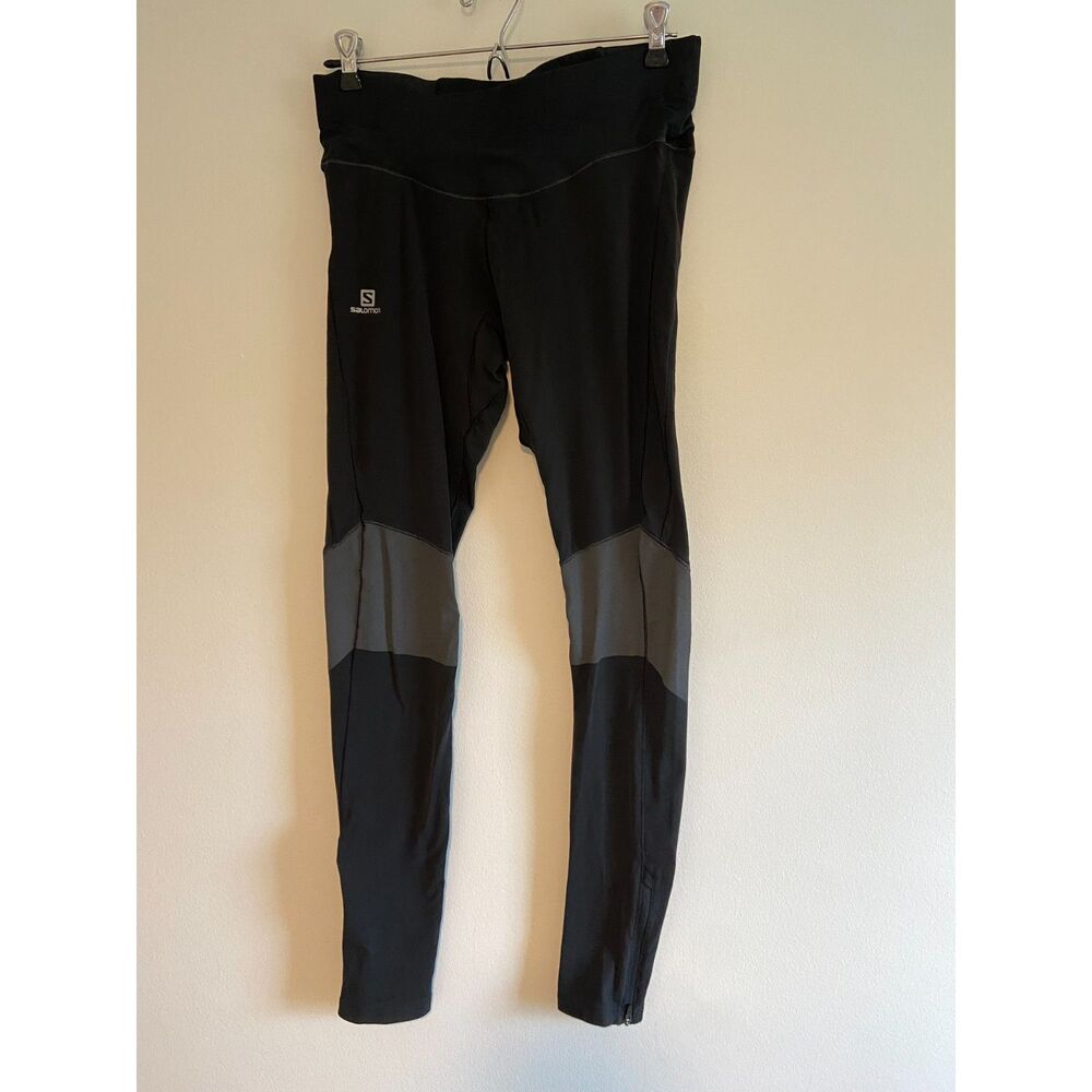 Salomon Running Tights Women's LARGE AdvancedSkin Warm BLACK